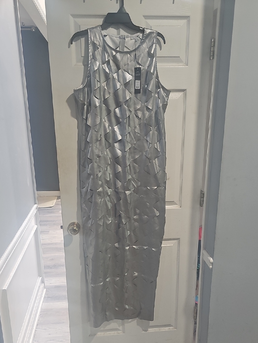 Fashion Nova Silver Metallic Maxi Dress Super SEXY cut Out Throughout Dress